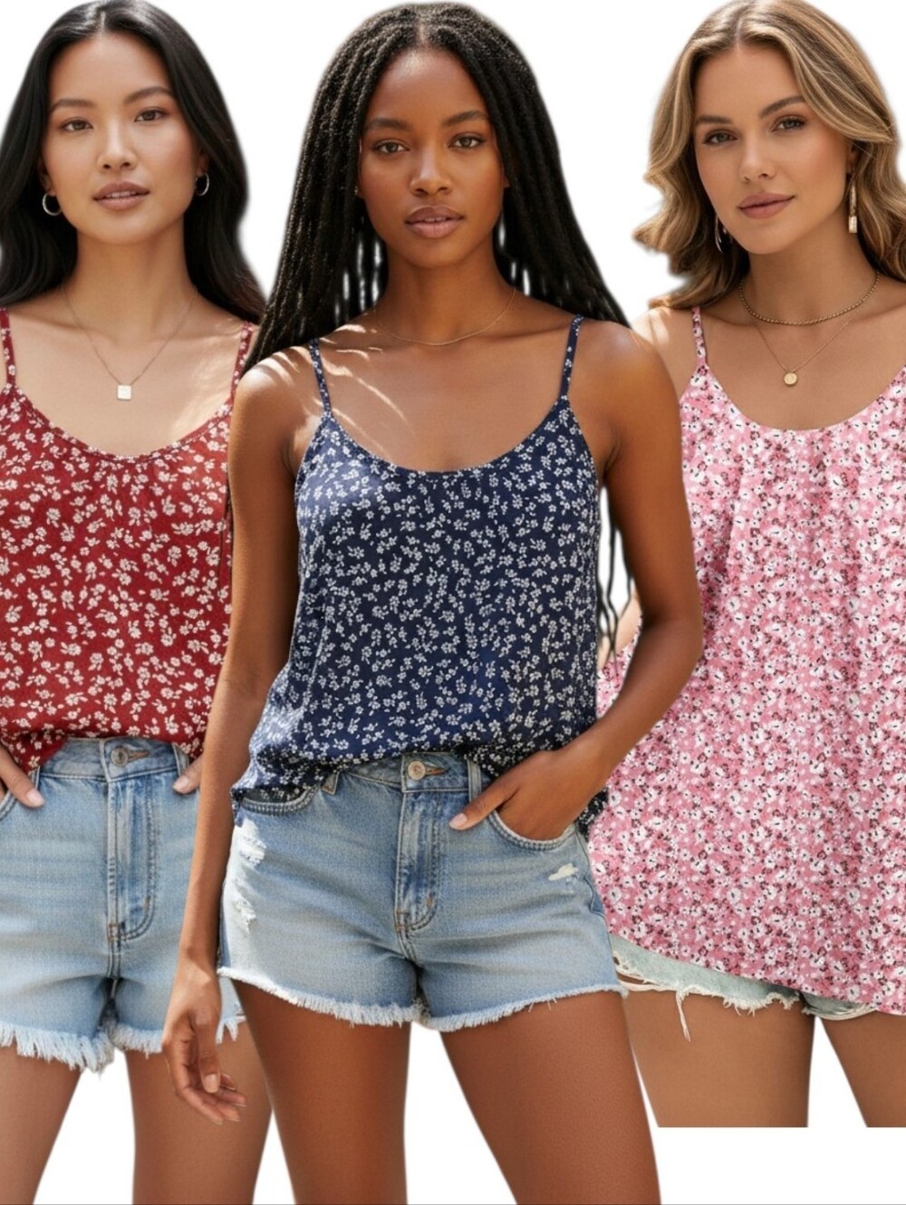 $Ditzy Floral Swing Tank Top in  Red, Navy Blue, Or Pink